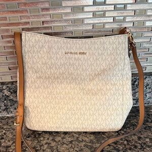 Michael Kors Monogram Crossbody Bag in Cream and Brown